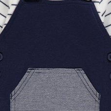 GX551: Baby Boys Navy Dungaree & Stripe Bodysuit Outfit  (0-18 months)